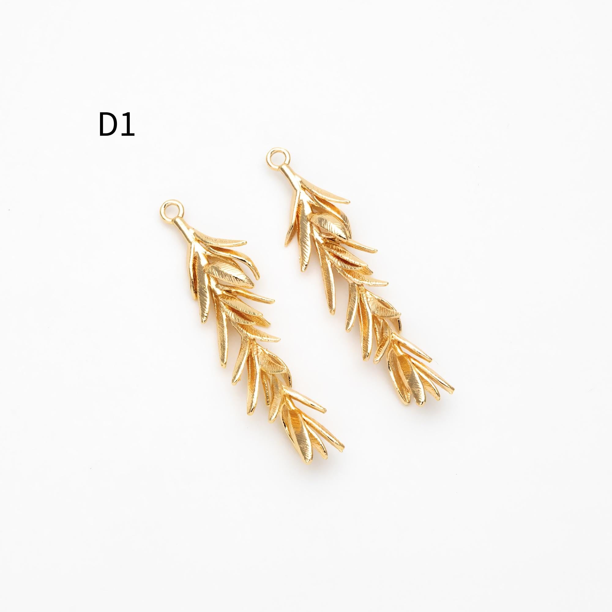4pcs Gold/ Silver Tone Branch Leaf Charm Pendants , Gold/ Rhodium plated Brass, Lead Nickel Free (GB-954)